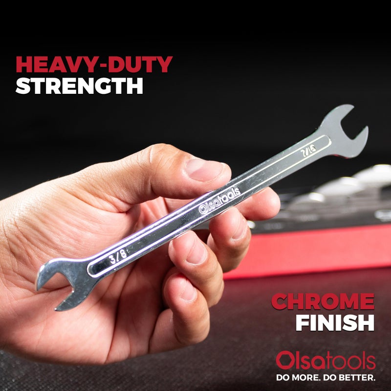 Olsa Tools 5-Piece SAE Slim Profile Wrench Set - Dual Open End Flat Spanner Kit - Thin Compact Wrenches for Mechanics - Durable Steel Tool Set - Part 1254 - Image 4